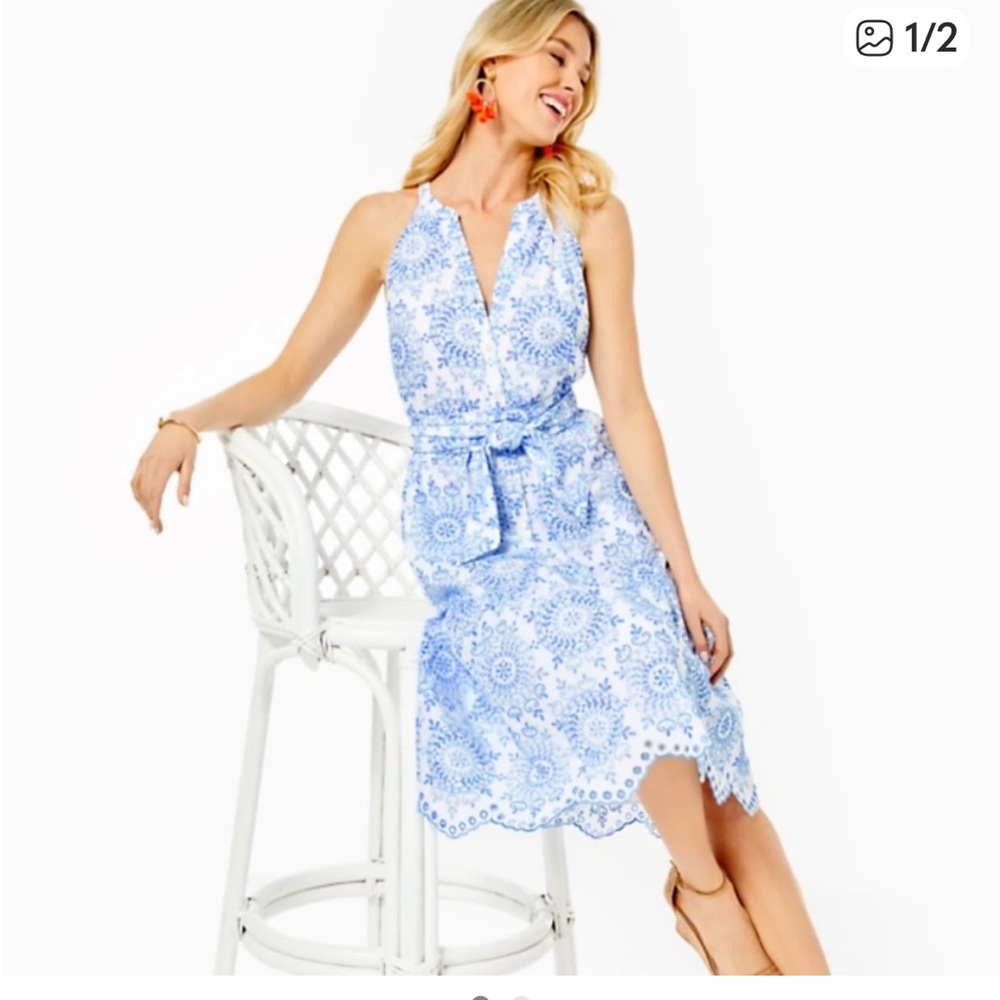 Lilly Pulitzer Kiri Eyelet Midi Dress XXS 00